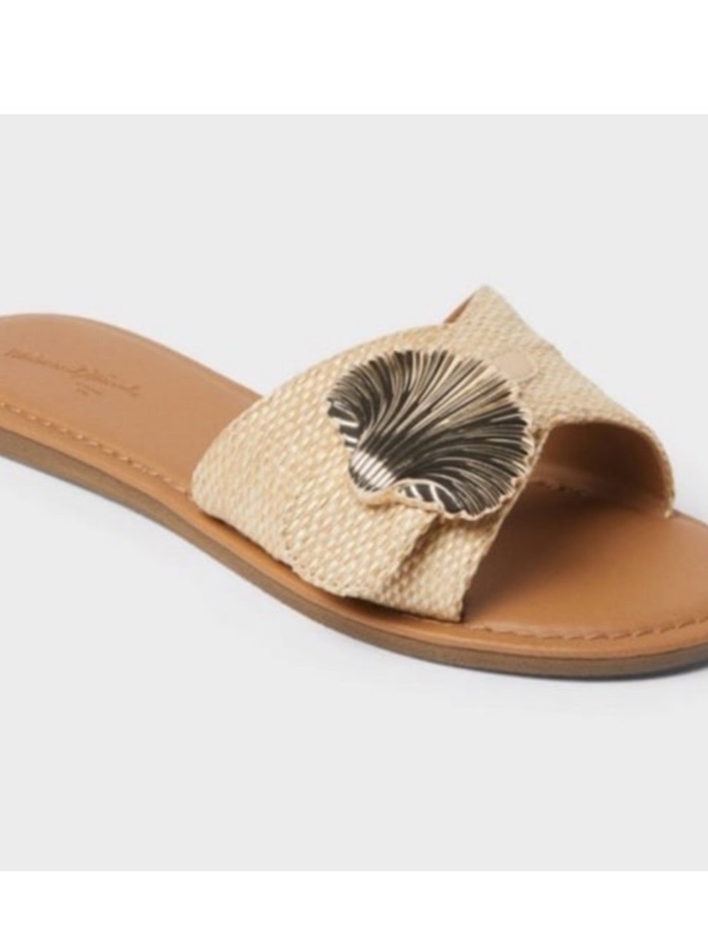 Universal Thread White Gold Shell Accent Slide Slip-On Sandals Women Size 10